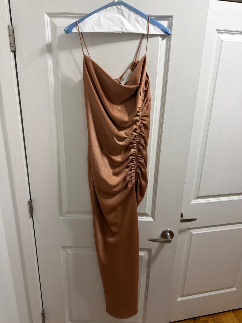 BHLDN Jennings Cowl-Neck Ruched Side-Slit Satin Gown (used)
